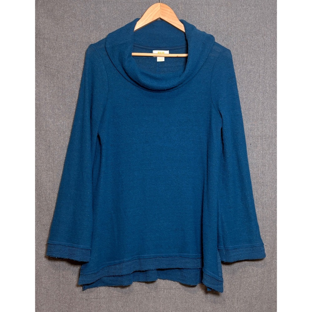 Maeve Anthropologie Risa Hacci Tunic Teal Blue Cowl Neck Sweater Womens Medium